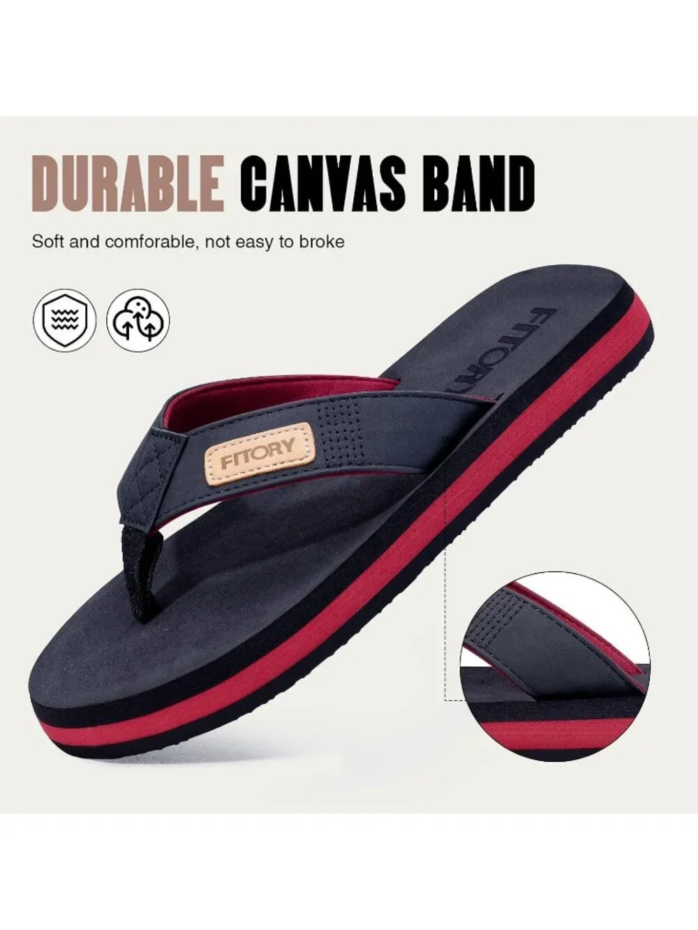 Men Black Red Flat Thongs Solid Comfort Split Toe Rubber Flip Flop Slipper Shoes